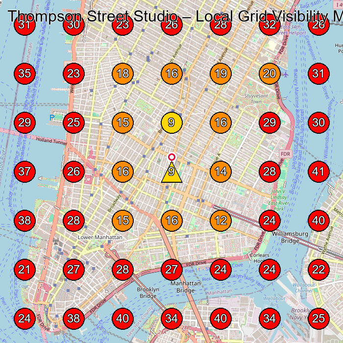 Thompson Street Studio GeoGrid visibility map for Design Agency in New York